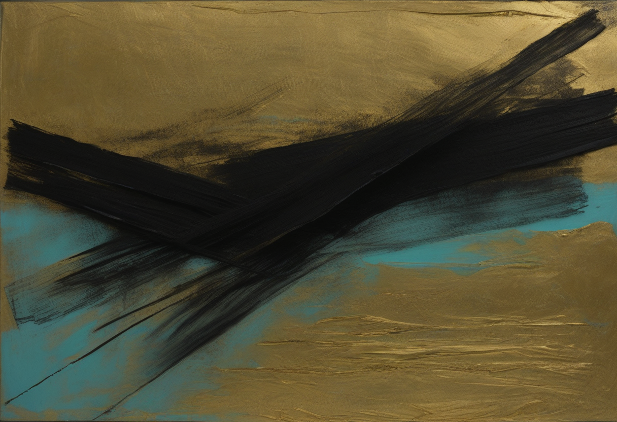 Black pressure marks cross a gold and cyan surface, holding direction against drift.