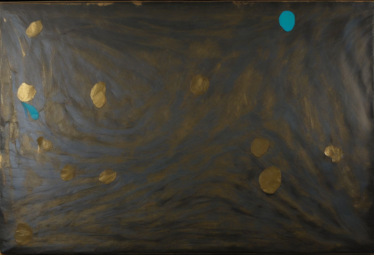 A dark textured field holds scattered warm signal points and small cyan traces.